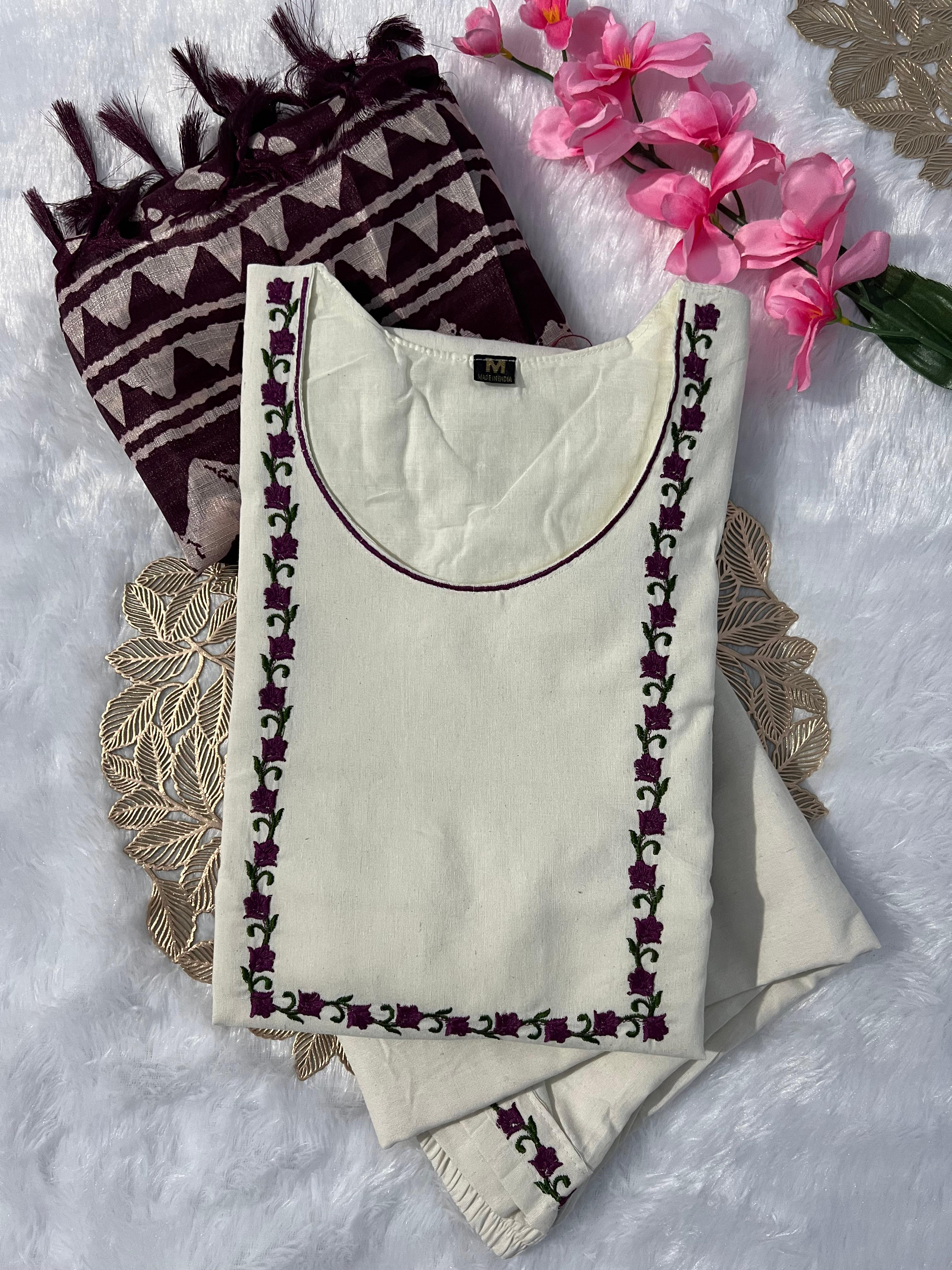 New Function Wear Off White Color Embroidery Work Designer Straight Kurta With Trouser n Dupatta Set - Image 3