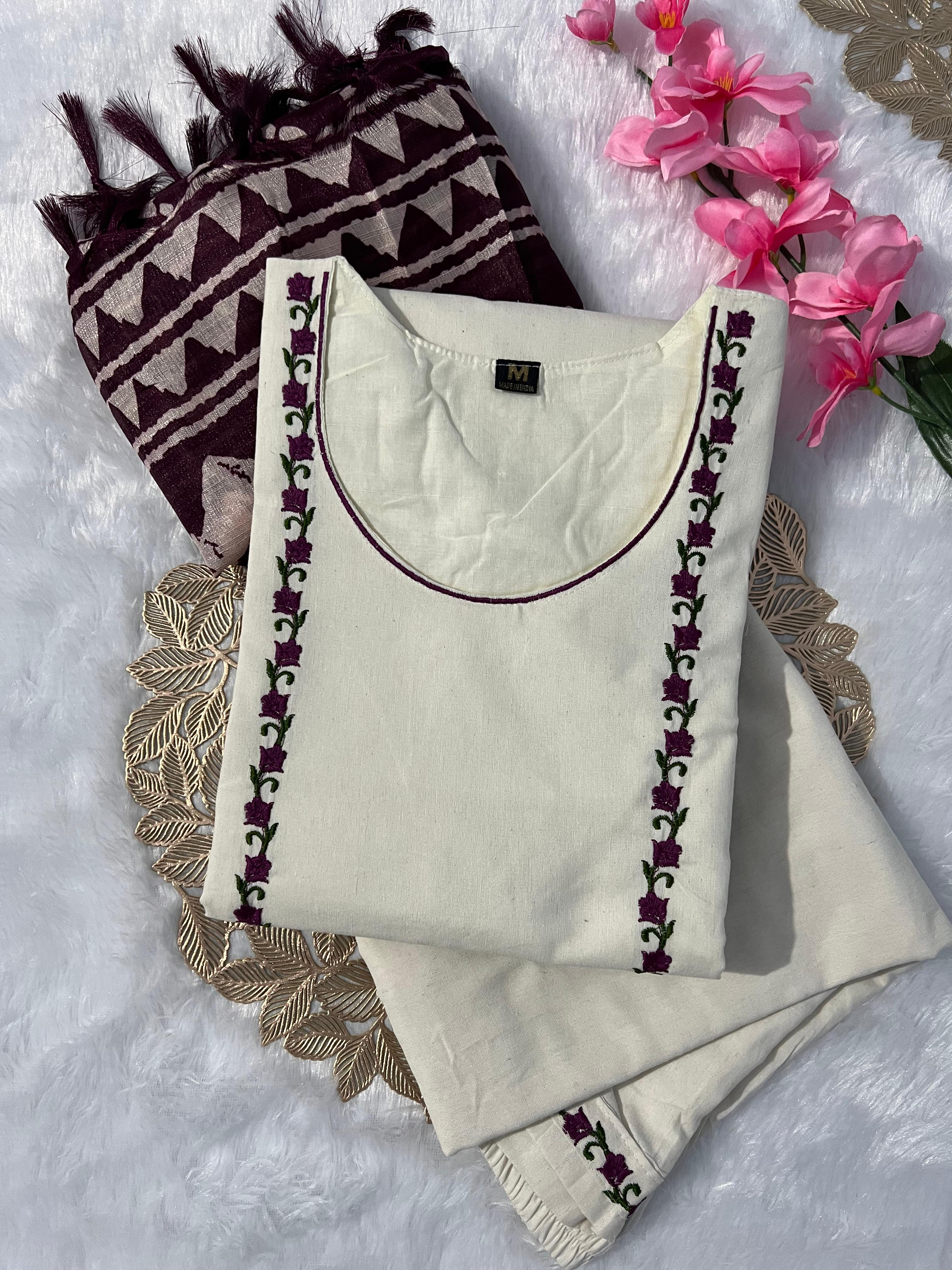 New Function Wear Off White Color Embroidery Work Designer Straight Kurta With Trouser n Dupatta Set - Image 5