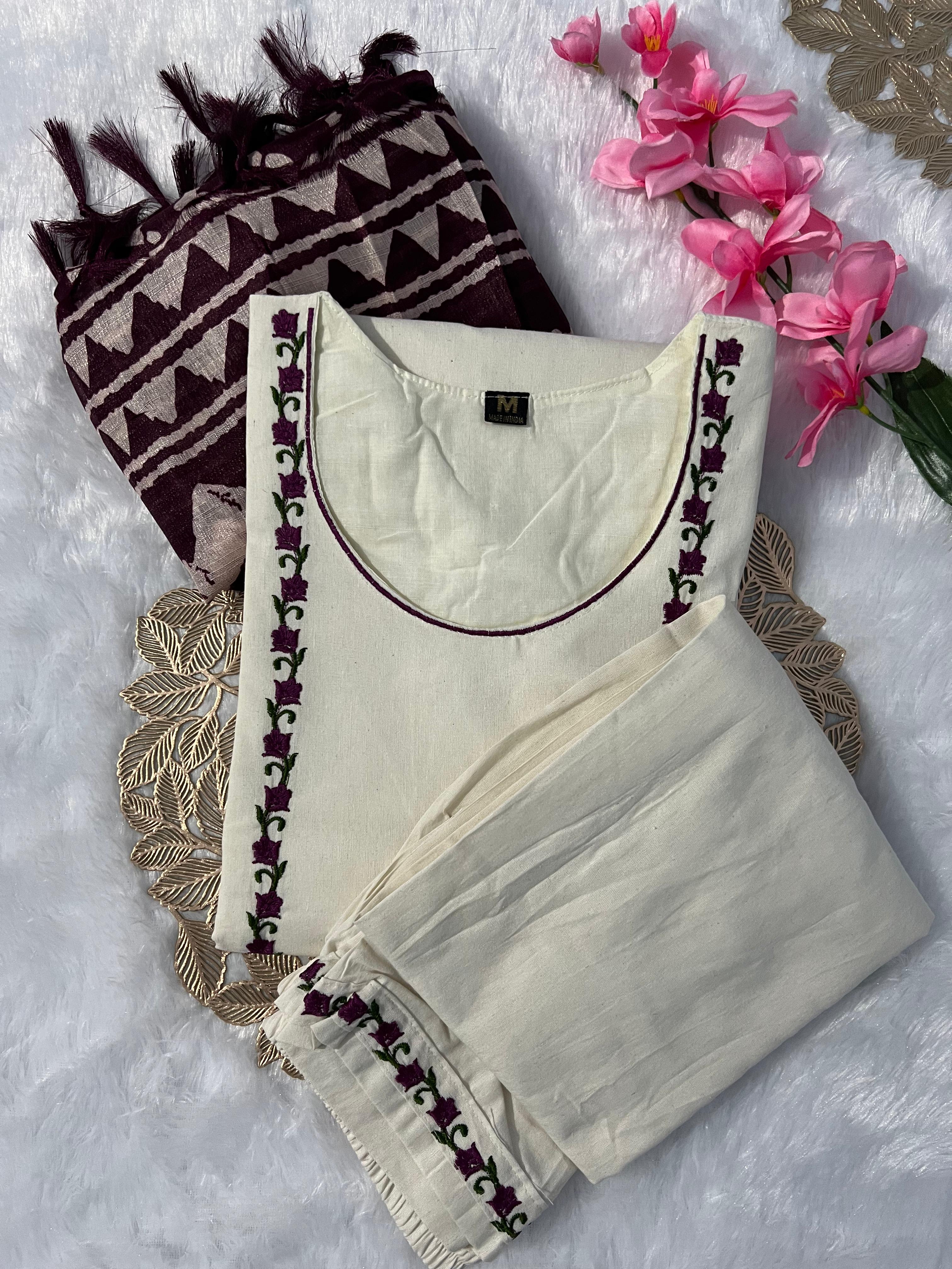 New Function Wear Off White Color Embroidery Work Designer Straight Kurta With Trouser n Dupatta Set - Image 6