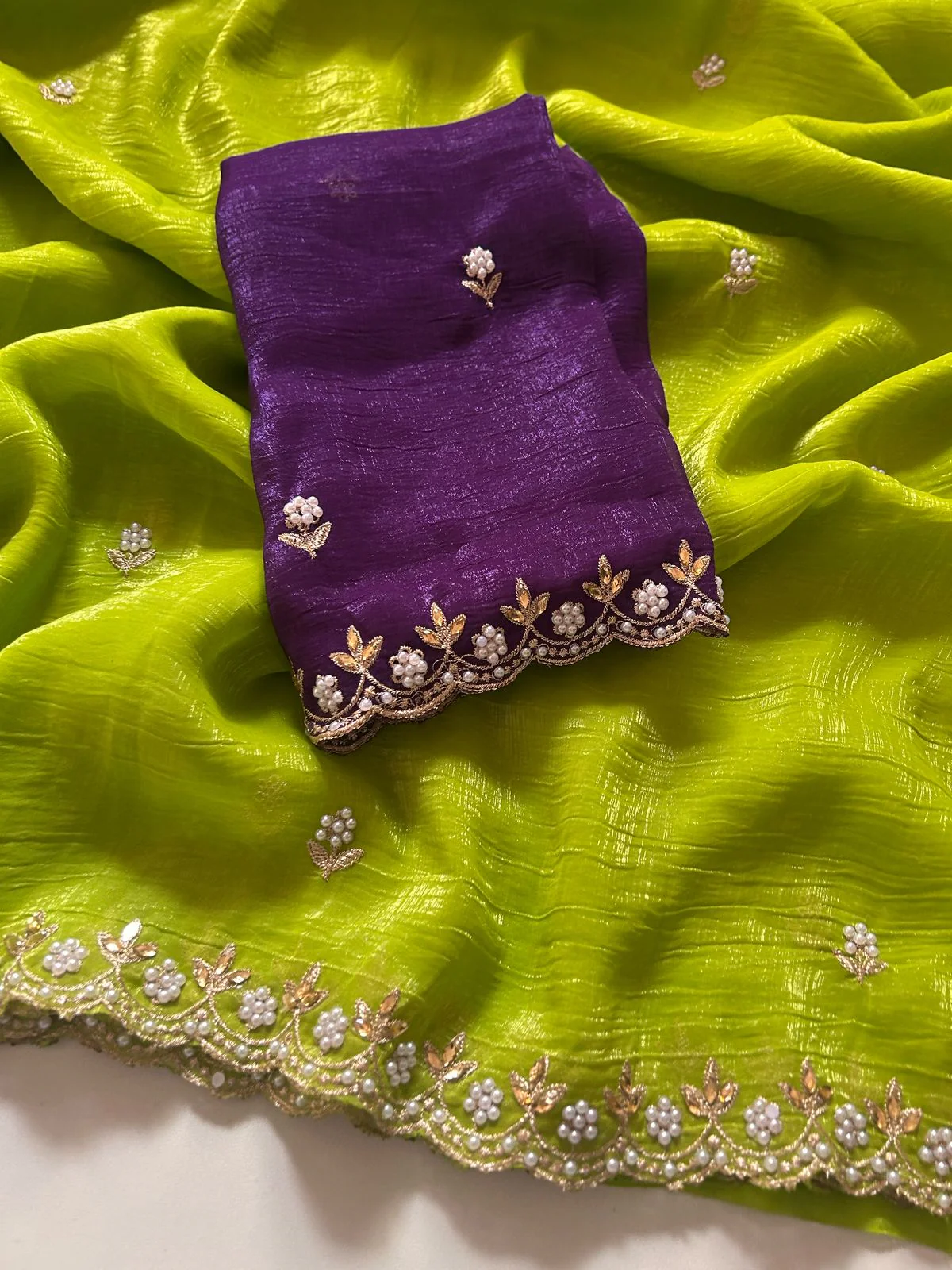 New Partywear Chiffon Embroidery n Diamond Work Partywear Fancy Designer Saree With Blouse - Image 10