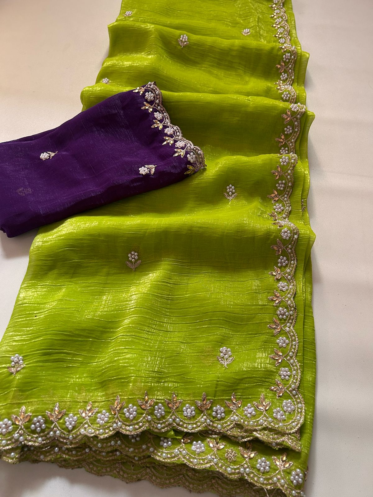 New Partywear Chiffon Embroidery n Diamond Work Partywear Fancy Designer Saree With Blouse - Image 11