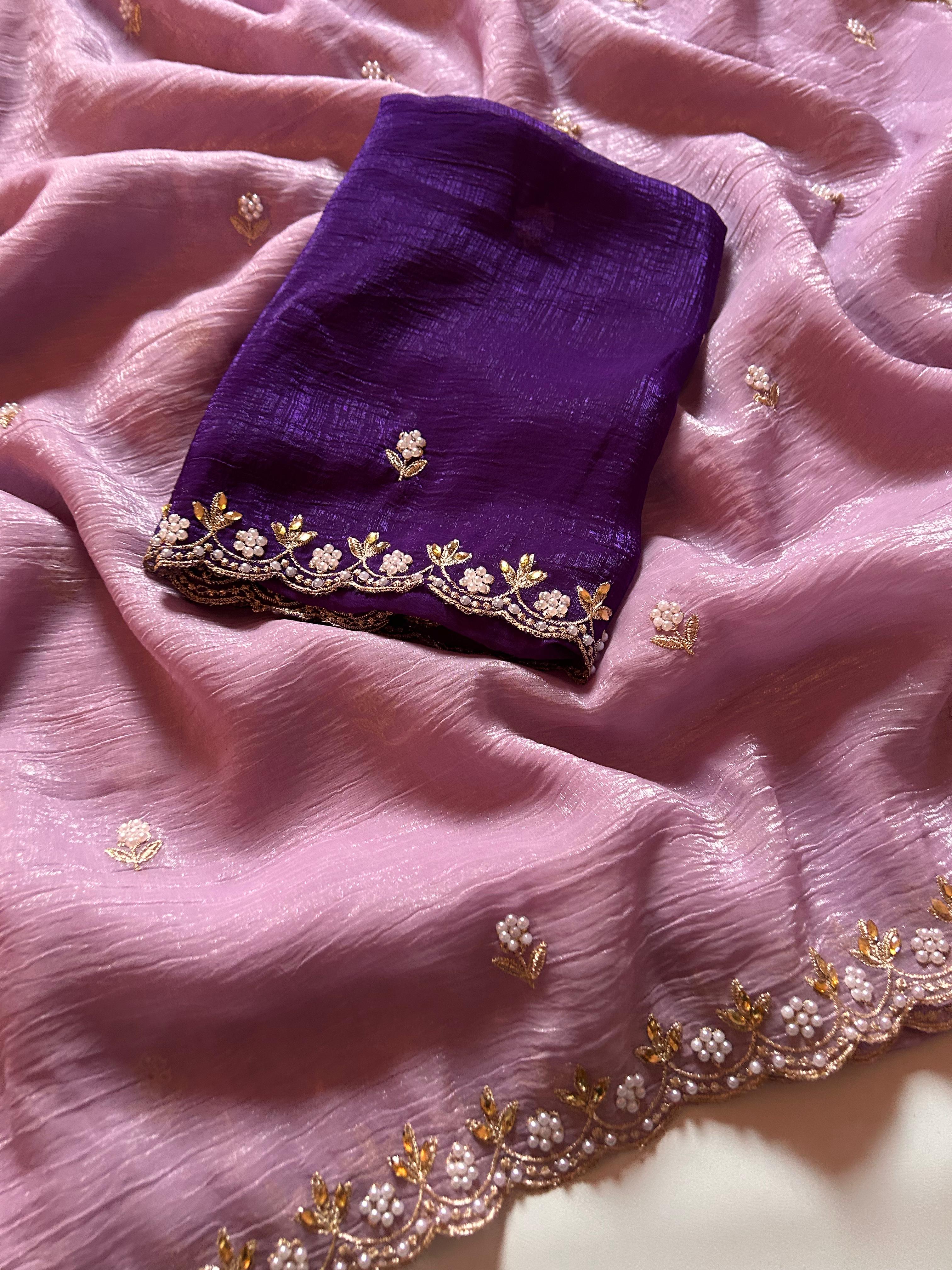 New Partywear Chiffon Embroidery n Diamond Work Partywear Fancy Designer Saree With Blouse - Image 13