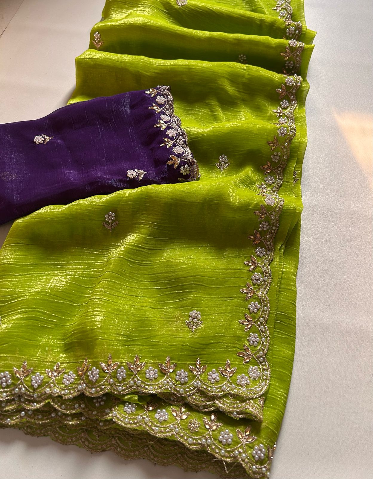 New Partywear Chiffon Embroidery n Diamond Work Partywear Fancy Designer Saree With Blouse - Image 8