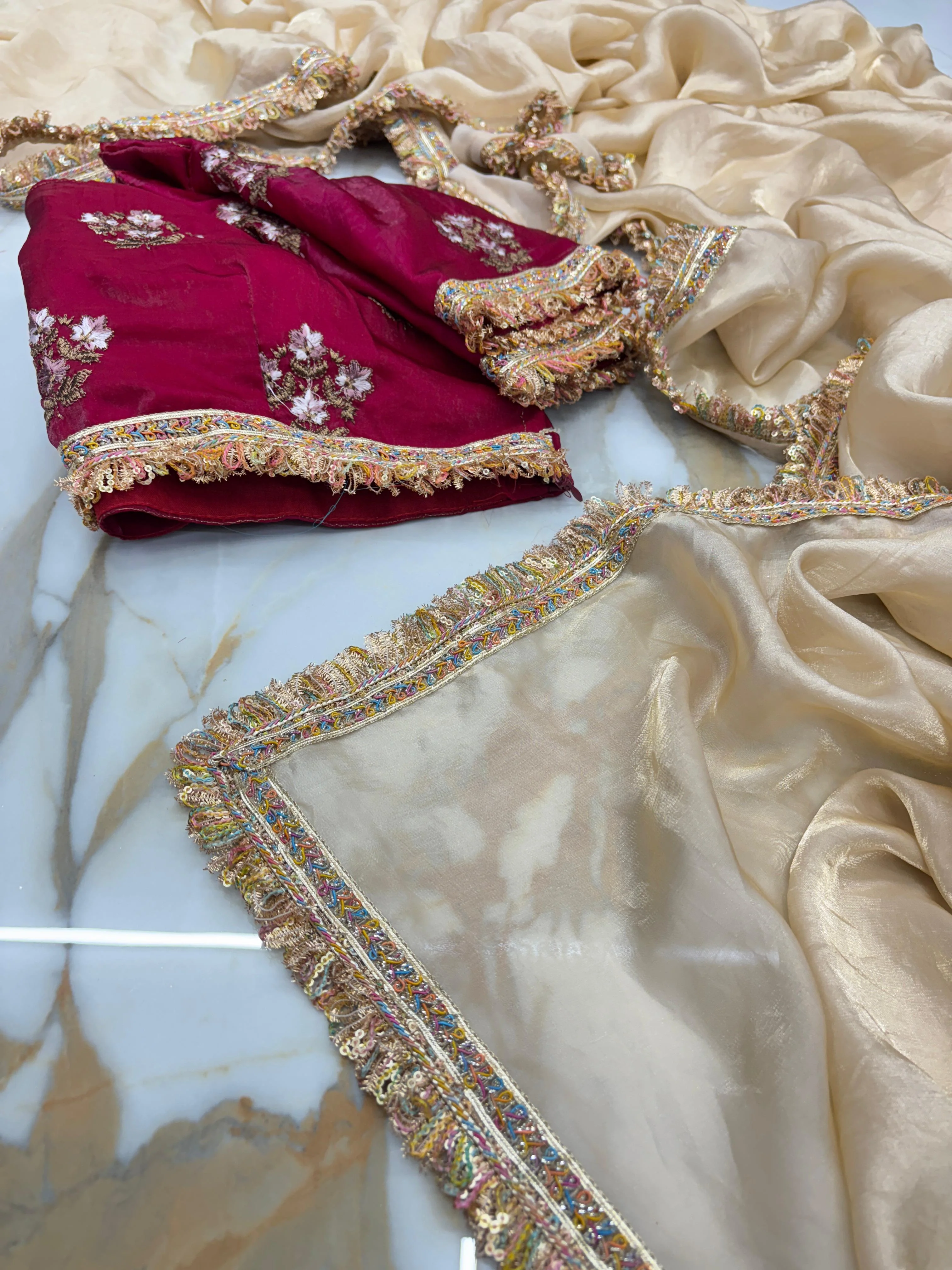 New Partywear Rich Silk Golden Color Designer Lace Work Fancy Saree With Embroidered Unstitched Blouse Piece - Image 5