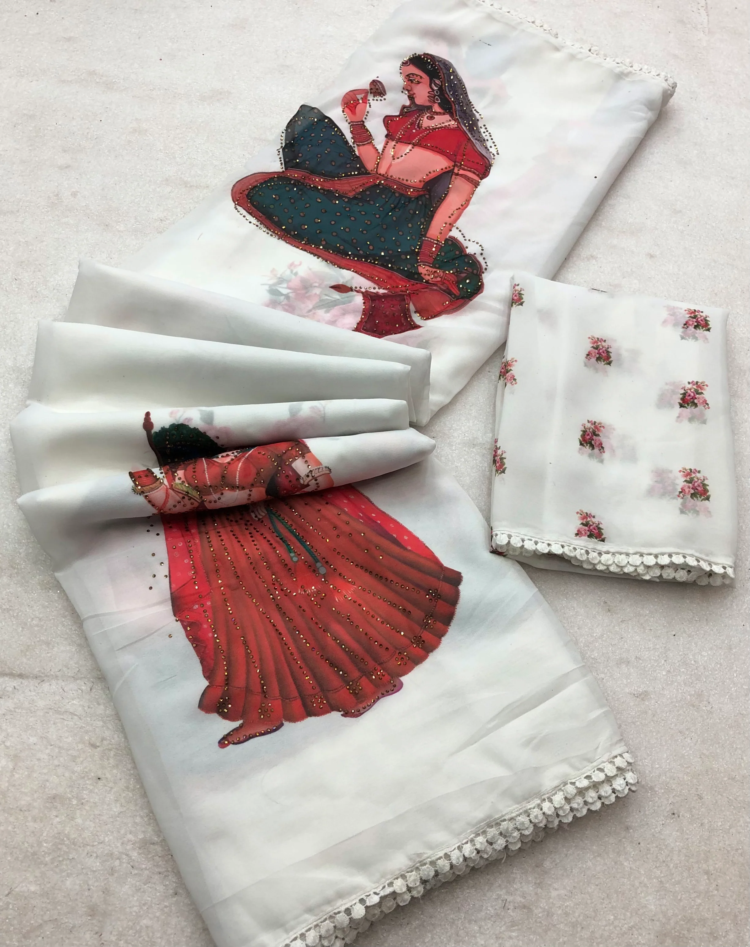 New Partywear Weightless Chiffon With Kalamkari Print n Siroski Work Fancy Designer Saree - Image 4