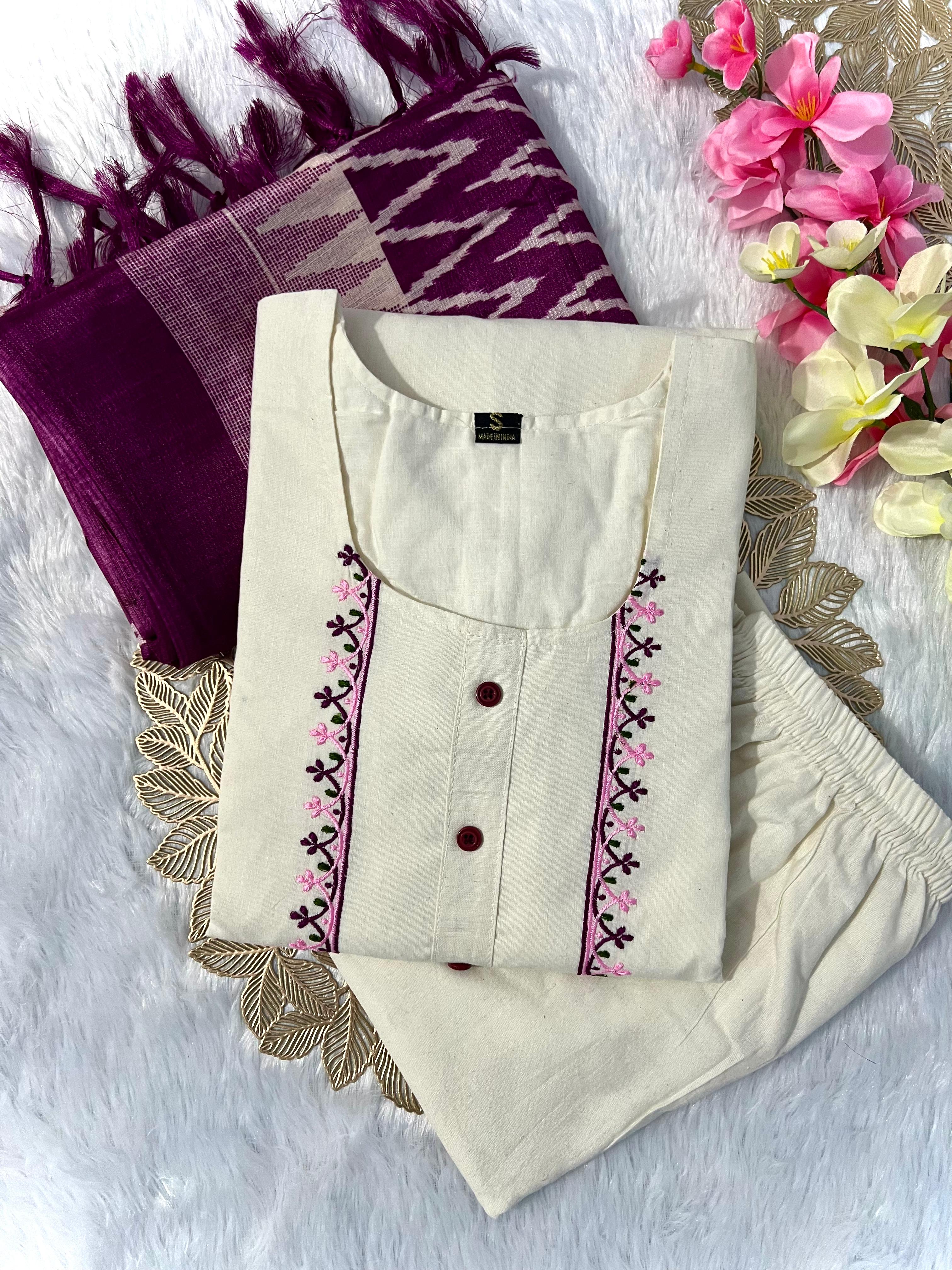 New Wedding Wear Off White Color Embroidery Work Designer Straight Kurta With Trouser n Dupatta Set - Image 3