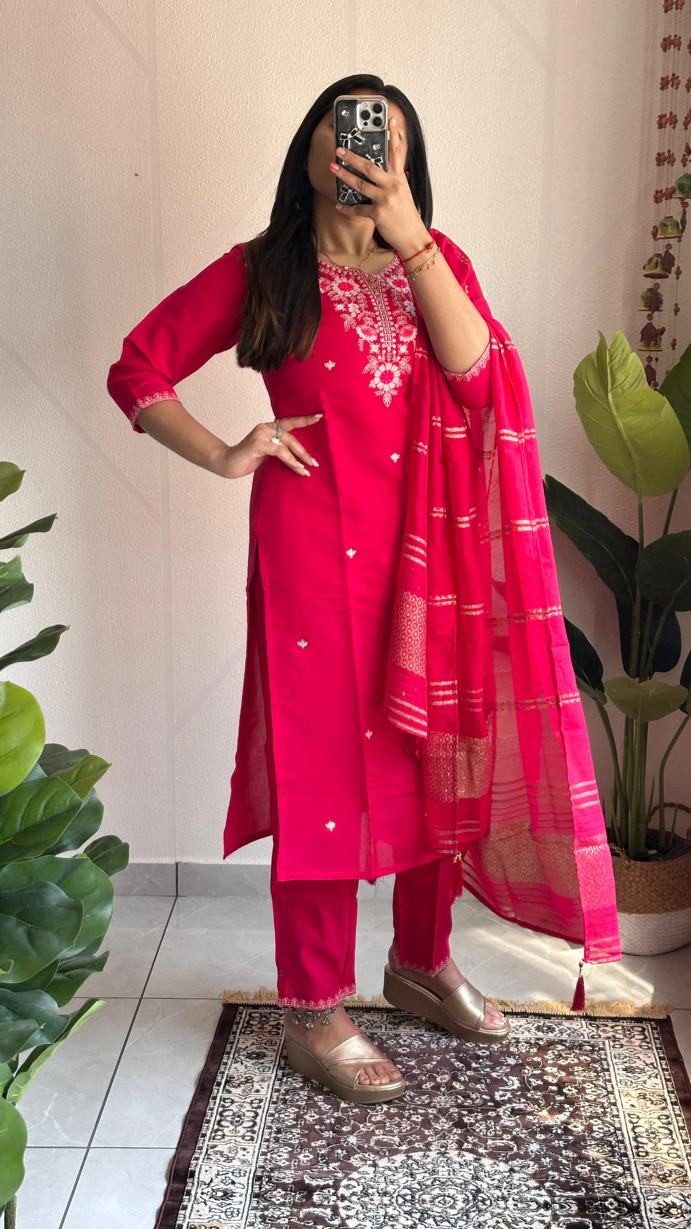 New Wedding Wear Pink Color Roman Silk Embroidery n Sequence Work Designer Straight Kurta With Trouser n Dupatta Set - Image 7