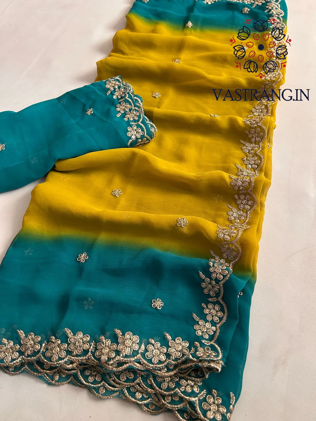 New Wedding Wear Rama n Mustard Georgette Embroidery Sequence And Jari Work Fancy Designer Saree - Image 4